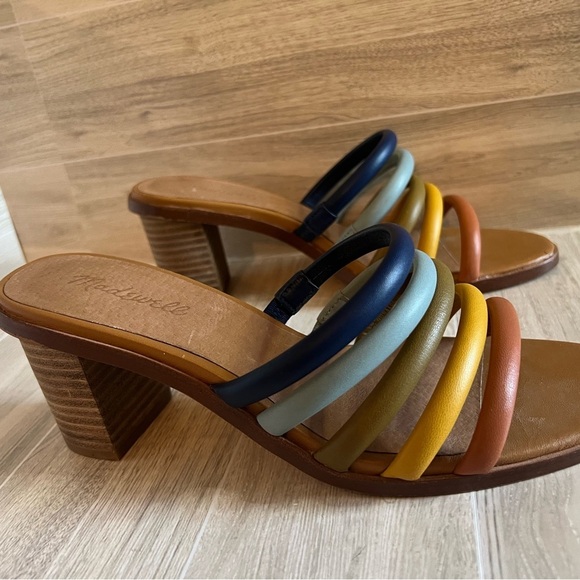 Madewell The Addie High Heel Leather Strappy Mule Blue Horizon Multi Size 9 - Picture 8 of 11